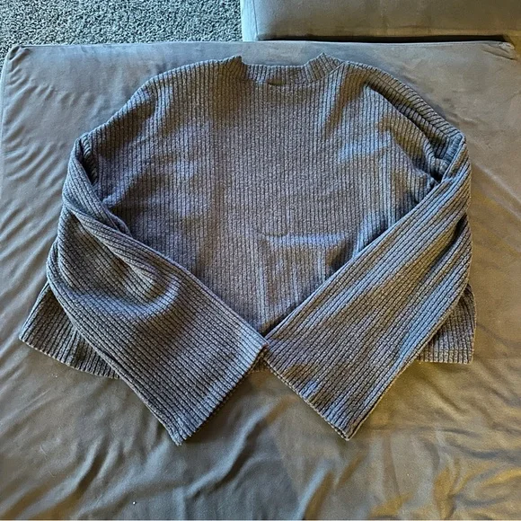 Project Social T Charcoal Ribbed Cardigan Size Medium Wide Arm Classic Rustic - Picture 2 of 4